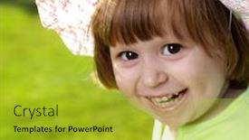  Presentation with green - Beautiful presentation theme featuring happy-girl-run-on-green backdrop and a gold colored foreground