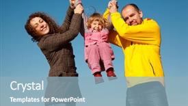  Presentation with everyone - PPT theme consisting of happy girl shakes on hands at parents against blue sky in solar autumn day everyone looks into camera background and a light blue colored foreground