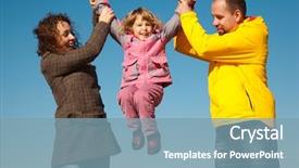  Presentation with autumn blue - Cool new theme with happy girl shakes on hands at parents against blue sky in solar autumn day backdrop and a seafoam green colored foreground