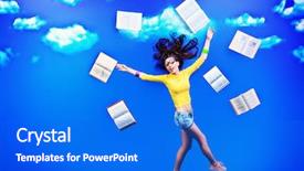  Presentation with sky - Cool new PPT theme with happy girl student is flying backdrop and a cobalt blue colored foreground