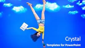  Presentation with happy young student girl holding - Amazing presentation theme having happy girl student standing upside backdrop and a cobalt blue colored foreground