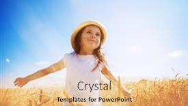  Presentation with summer wheat field blue - Theme with happy-girl-walking-enjoying background and a lemonade colored foreground