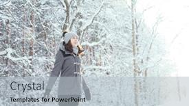 Presentation with winter forest - PPT theme enhanced with happy girl walking in beautiful winter forest christmas concept background and a light gray colored foreground