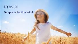 Presentation with summer wheat field blue - Theme having happy-girl-walking-in-golden background and a sky blue colored foreground