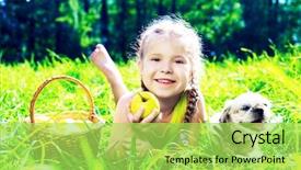  Presentation with picnic - Presentation theme featuring happy girl with a dog background and a yellow colored foreground