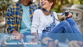  Presentation with camera - Audience pleasing presentation theme consisting of happy-girl-with-camera-enjoying backdrop and a teal colored foreground