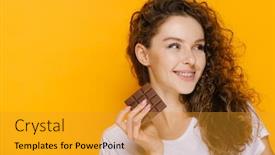  Presentation with orthodontic - Slide set with happy-girl-with-chocolate-bar background and a gold colored foreground