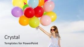  Presentation with summer celebration - Presentation theme with happy girl with colorful balloons background and a sky blue colored foreground