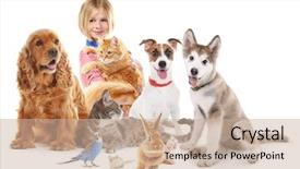  Presentation with pets - Colorful slide deck enhanced with happy girl with cute pets backdrop and a soft green colored foreground