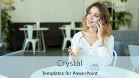  Presentation with cappuccino - PPT theme consisting of happy-girl-with-glass background and a sky blue colored foreground