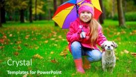  Presentation with dog park - PPT layouts featuring happy girl with her dog and a colorful umbrella in he autumn park background and a forest green colored foreground