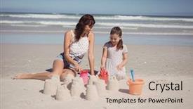  Presentation with waves - Slide deck having happy girl with mother making background and a  colored foreground