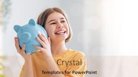  Presentation with piggy bank - Slide deck enhanced with happy-girl-with-piggy-bank background and a coral colored foreground