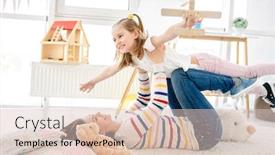  Presentation with pretty girl - PPT theme consisting of happy-girl-with-pretty-mother background and a lemonade colored foreground