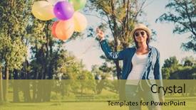  Presentation with hot air balloons racing - Cool new slides with happy girl with rainbow-colored backdrop and a yellow colored foreground