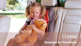  Presentation with teddy bear - Theme consisting of happy girl with teddy bear background and a coral colored foreground