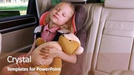  Presentation with sitting teddy bear isolated - Slide deck featuring happy girl with teddy bear background and a red colored foreground