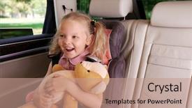  Presentation with teddy bear - Audience pleasing PPT theme consisting of happy girl with teddy bear backdrop and a coral colored foreground