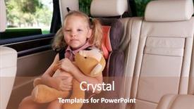  Presentation with sitting teddy bear isolated - Slide deck having happy girl with teddy bear background and a  colored foreground