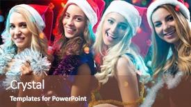  Presentation with christmas party - Slides having happy girls at a christmas background and a tawny brown colored foreground