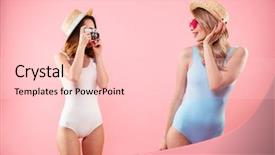  Presentation with summer basketball camp - PPT layouts featuring happy girls dressed in swimsuit background and a lemonade colored foreground