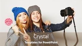  Presentation with friends - Theme enhanced with happy-girls-friends-taking background and a coral colored foreground