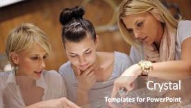  Presentation with jewelry - Colorful presentation enhanced with happy girls group have fun while shopping in jewelry store backdrop and a coral colored foreground
