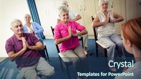 Presentation with seniors - Cool new presentation with golden age - group of seniors doing exercises backdrop and a ocean colored foreground