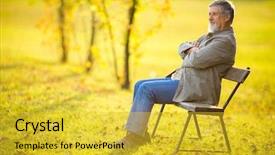  Presentation with man sitting bench - Cool new theme with portrait of a senior man backdrop and a yellow colored foreground