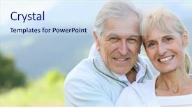  Presentation with active seniors senior couple - Slide set consisting of nature templates - portrait of cheerful senior couple background and a light blue colored foreground