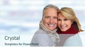  Presentation with active seniors senior couple - Cool new presentation theme with dental insurance - senior couple smiling backdrop and a sky blue colored foreground