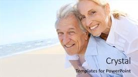  Presentation with man riding big bike motor - Slides consisting of golden age - senior man giving piggyback ride background and a light blue colored foreground