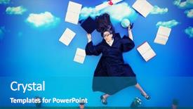  Presentation with student subscription - PPT theme enhanced with happy graduate student is flying background and a teal colored foreground
