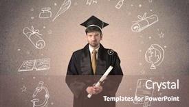 Presentation with hand drawn school - PPT layouts having happy graduate teenager with hand background and a violet colored foreground