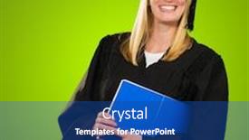  Presentation with green notebook - Slides consisting of happy graduate woman holding a notebook against a green background background and a ocean colored foreground