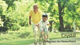  Presentation with grandfather - Theme enhanced with happy grandfather and child have background and a mint green colored foreground