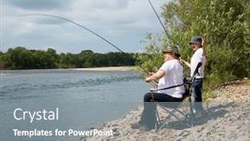  Presentation with hunting and fishing lodge - Cool new slide set with happy grandfather and grandson fishing backdrop and a gray colored foreground