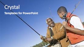  Presentation with grandfather - Audience pleasing PPT layouts consisting of happy grandfather and grandson fishing backdrop and a teal colored foreground