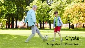  Presentation with generation - Cool new presentation theme with happy grandfather and grandson play backdrop and a yellow colored foreground
