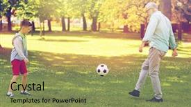  Presentation with generation family farm - Slide set consisting of happy grandfather and grandson playing background and a seafoam green colored foreground