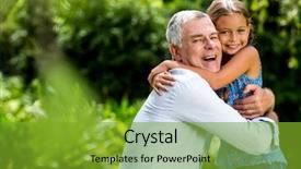  Presentation with grandfather - Beautiful presentation featuring happy grandfather hugging grandaughter at yard backdrop and a tawny brown colored foreground