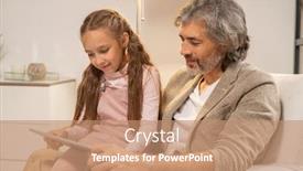  Presentation with grandfather - Presentation design enhanced with happy-grandfather-in-casualwear-holding background and a coral colored foreground