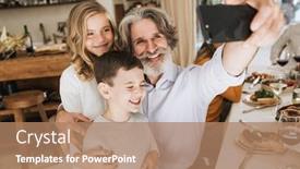  Presentation with christmas dinner - Slide deck enhanced with happy-grandfather-taking-a-selfie background and a coral colored foreground