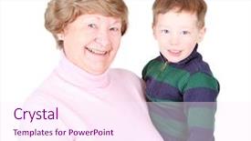  Presentation with grandma - Presentation featuring three years old blonde child - happy grandma holding her handsome background and a pink colored foreground