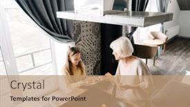  Presentation with cooking - PPT theme featuring happy-grandmother-and-granddaughter-cooking background and a coral colored foreground