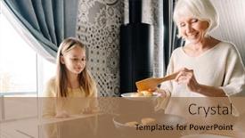  Presentation with cooking - PPT layouts having happy-grandmother-and-granddaughter-cooking background and a coral colored foreground