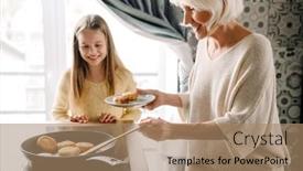  Presentation with cooking - Presentation design consisting of happy-grandmother-and-granddaughter-cooking background and a coral colored foreground