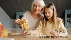  Presentation with cooking - Presentation design featuring happy-grandmother-and-granddaughter-cooking background and a coral colored foreground