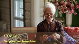  Presentation with winter family - Presentation theme with happy-grandmother-in-smart-casualwear background and a tawny brown colored foreground