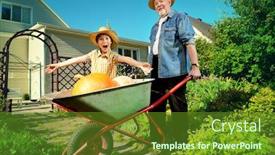  Presentation with kid s happy fathers day - Colorful PPT layouts enhanced with happy grandpa and his grandson harvest of pumpkins in the garden sunny autumn day backdrop and a tawny brown colored foreground